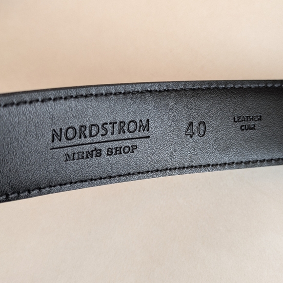 2 Men's Leather Dress Belts 40 42 Black Silver Buckle Oxblood Gold Nordstrom - Picture 9 of 17